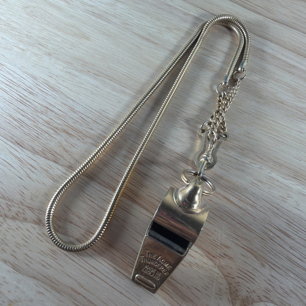 Police Whistle The Acme Thunderer Brass With Cork Pea and Chain Made in England